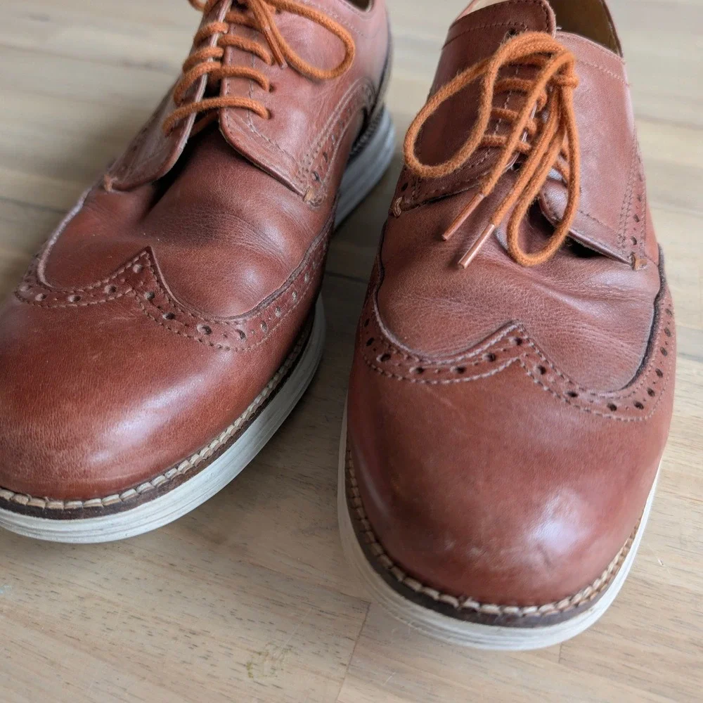 Cole Haan Grand.OS Mens British Tan Leather Wingtip Oxford‎ Shoes Size 9